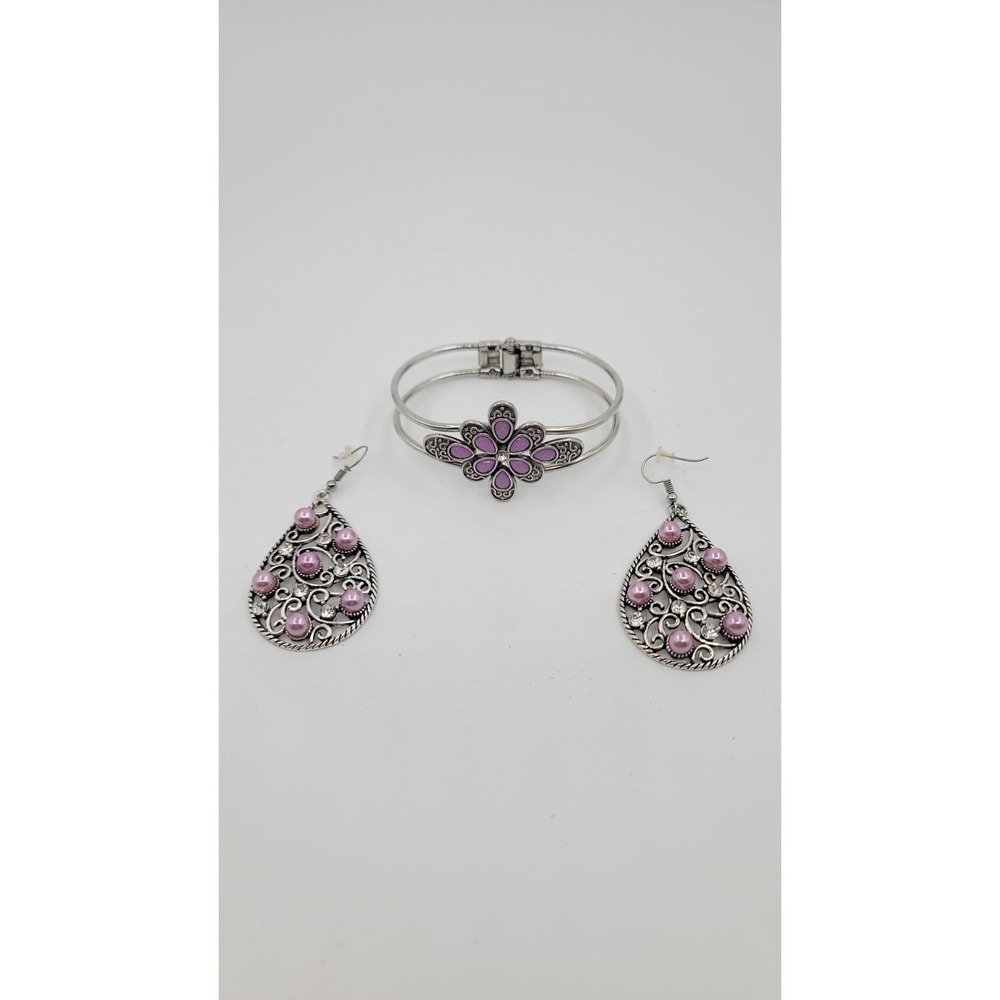 Paparazzi Go With The Florals Purple Hinged Bracelet & Earring Set